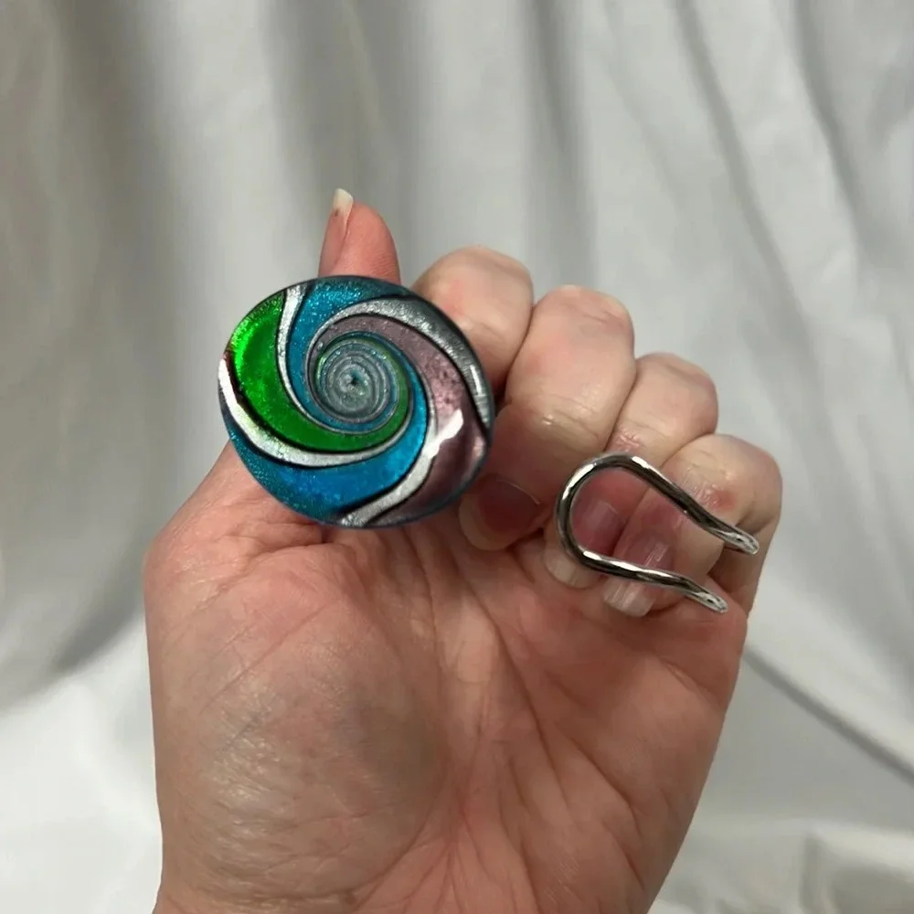 Green, Pink, Blue, Silver and Black Swirl Silver Bracelet